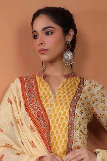 Picture of Striking Yellow Printed Designer Straight Cut Suit for Party and Haldi