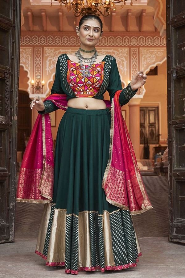 Picture of Outstanding Green Designer Lehenga Choli for Garba Festival