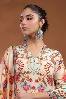 Picture of Flamboyant Cream Floral Printed Designer Straight Cut Suit for Party and Festive Wear