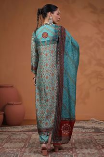 Picture of Amazing Blue Printed Designer Straight Cut Suit for Party and Festive Wear