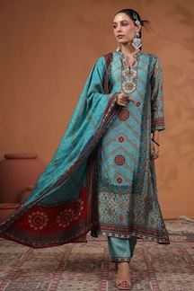 Picture of Amazing Blue Printed Designer Straight Cut Suit for Party and Festive Wear