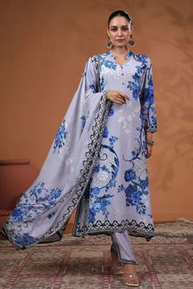 Picture of Pretty Light Blue Printed Designer Straight Cut Suit for Party and Festive Wear