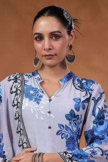 Picture of Pretty Light Blue Printed Designer Straight Cut Suit for Party and Festive Wear