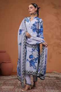 Picture of Pretty Light Blue Printed Designer Straight Cut Suit for Party and Festive Wear