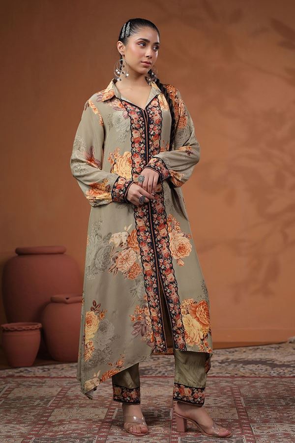 Picture of Royal Grey Printed Designer Kurti for Party and Festive Wear