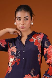 Picture of Aesthetic Navy Blue Floral Printed Designer Kurti for Party and Festive Wear