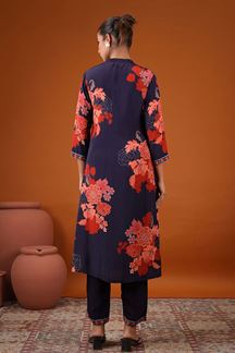 Picture of Aesthetic Navy Blue Floral Printed Designer Kurti for Party and Festive Wear