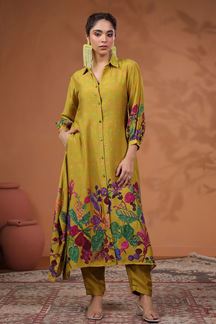 Picture of Enticing Mustard Muslin Designer Kurti for Party and Haldi