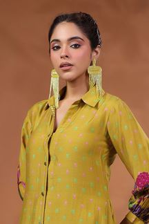 Picture of Enticing Mustard Muslin Designer Kurti for Party and Haldi