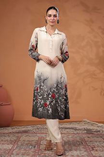 Picture of Irresistible Cream and Grey Designer Kurti for Party and Festive Wear