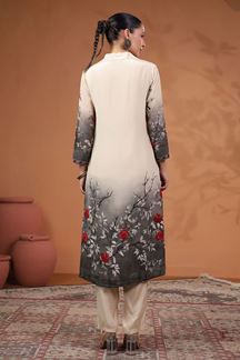 Picture of Irresistible Cream and Grey Designer Kurti for Party and Festive Wear