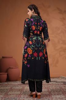 Picture of Delightful Black Floral Printed Designer Kurti for Party