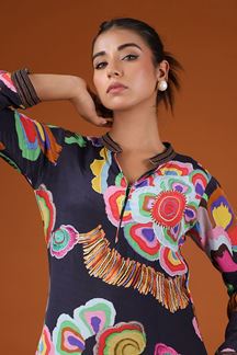 Picture of Stunning Navy Blue Printed Designer Kurti for Party and Festive Wear