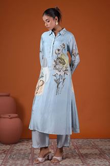 Picture of Marvelous Light Blue Printed Designer Kurti for Party and Festive Wear