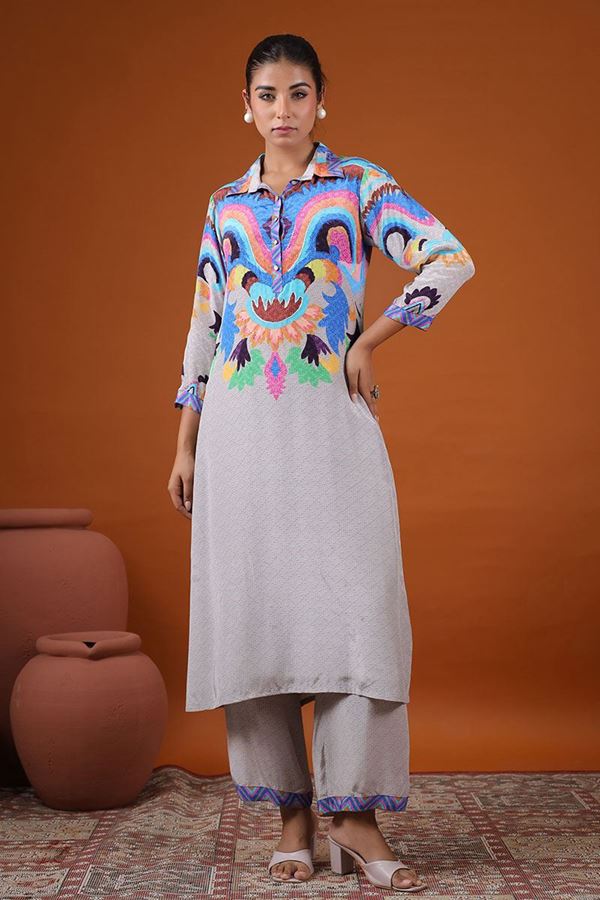 Picture of Appealing Grey Printed Designer Kurti for Party and Festive Wear