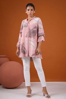 Picture of Artistic Pink Printed Designer Short Top for Casual