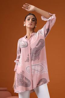 Picture of Artistic Pink Printed Designer Short Top for Casual