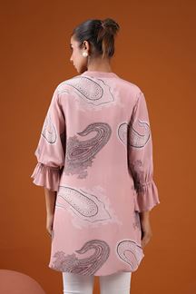 Picture of Artistic Pink Printed Designer Short Top for Casual