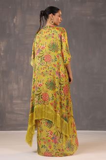 Picture of Charismatic Mustard Printed Designer Indo-Western Outfit with Cape for Party and Haldi