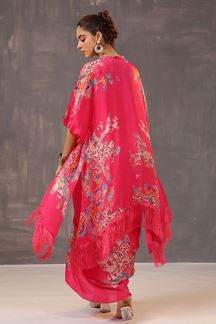 Picture of Smashing Pink Printed Designer Indo-Western Outfit with Cape for Party