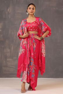 Picture of Smashing Pink Printed Designer Indo-Western Outfit with Cape for Party