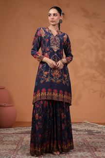 Picture of Bollywood Navy Blue Designer Palazzo Suit for Party and Festivals