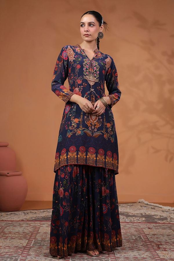 Picture of Bollywood Navy Blue Designer Palazzo Suit for Party and Festivals