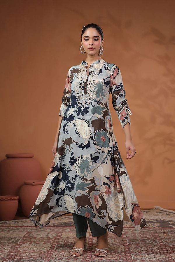 Picture of Striking Floral Printed Designer Straight Cut Suit for Party and Festive wear