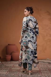 Picture of Striking Floral Printed Designer Straight Cut Suit for Party and Festive wear