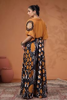 Picture of Vibrant Brown and Black Designer Palazzo Suit for Party