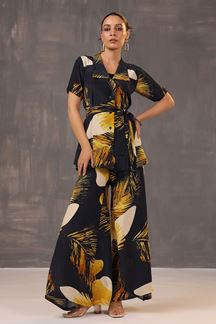 Picture of Flamboyant Black Semi Crepe Designer Co-Ord Set for Party