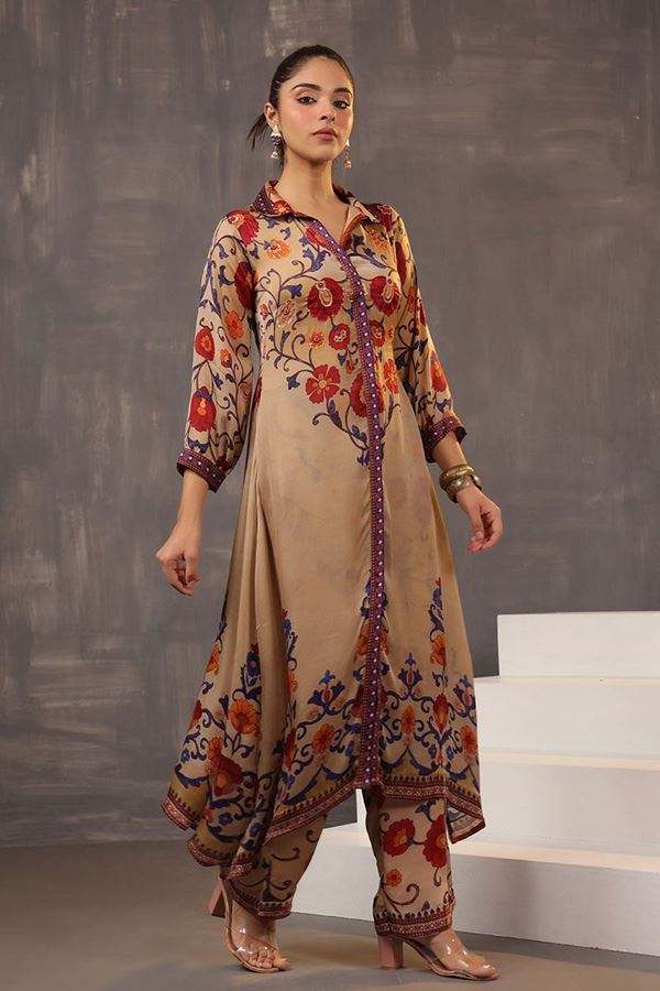 Picture of Breathtaking Beige Printed Designer Straight Cut Suit for Party and Festive wear