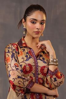 Picture of Breathtaking Beige Printed Designer Straight Cut Suit for Party and Festive wear