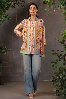 Picture of Exquisite Linen Silk Printed Designer Short Top for Casual Wear