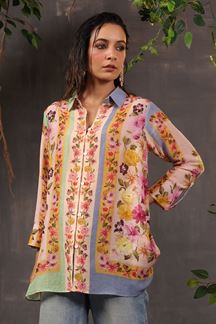 Picture of Exquisite Linen Silk Printed Designer Short Top for Casual Wear