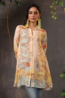 Picture of Glamorous Floral Printed Linen Silk Designer Short Top for Casual Wear 