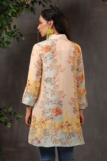 Picture of Glamorous Floral Printed Linen Silk Designer Short Top for Casual Wear 