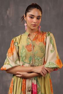 Picture of Marvelous Green Modal Satin Printed Designer Indo-Western Outfit for Party and Festive wear