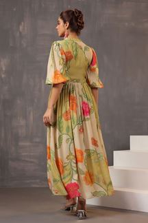 Picture of Marvelous Green Modal Satin Printed Designer Indo-Western Outfit for Party and Festive wear