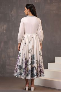 Picture of Impressive Off-White Fine Cotton Printed Designer Indo-Western Outfit for Party