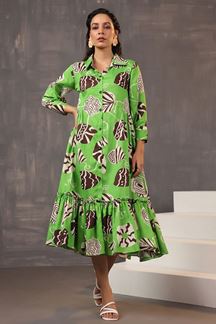 Picture of Heavenly Green Fine Cotton Printed Designer Indo-Western Outfit for Party