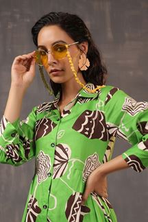 Picture of Heavenly Green Fine Cotton Printed Designer Indo-Western Outfit for Party