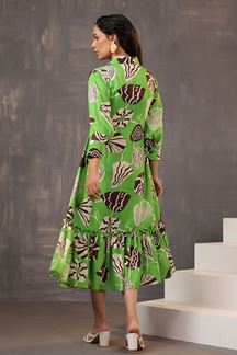 Picture of Heavenly Green Fine Cotton Printed Designer Indo-Western Outfit for Party