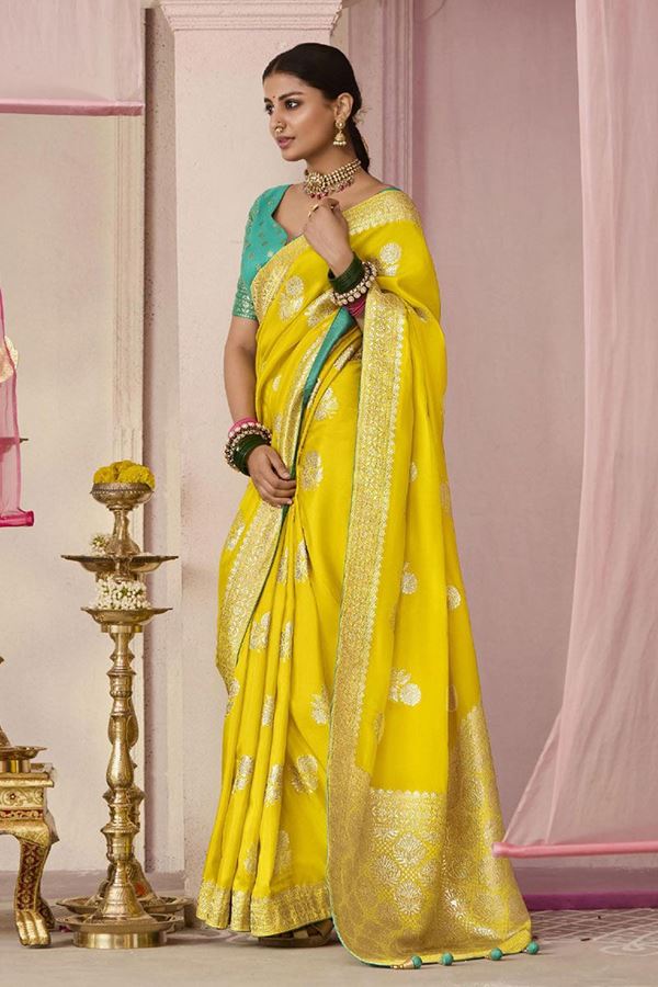 Picture of Smashing Yellow Designer Saree for Wedding and Haldi