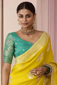 Picture of Smashing Yellow Designer Saree for Wedding and Haldi