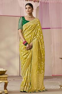 Picture of Outstanding Yellow Designer Saree for Wedding and Haldi