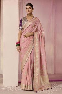 Picture of Fascinating Peach Designer Saree for Wedding, Engagement, and Reception