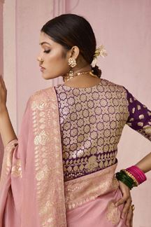 Picture of Fascinating Peach Designer Saree for Wedding, Engagement, and Reception