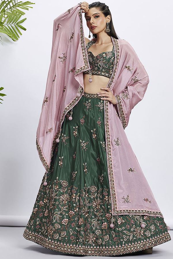 Picture of Ethnic Green Designer Indo-Western Lehenga Choli for Mehendi and Engagement