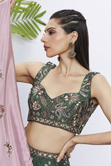 Picture of Ethnic Green Designer Indo-Western Lehenga Choli for Mehendi and Engagement